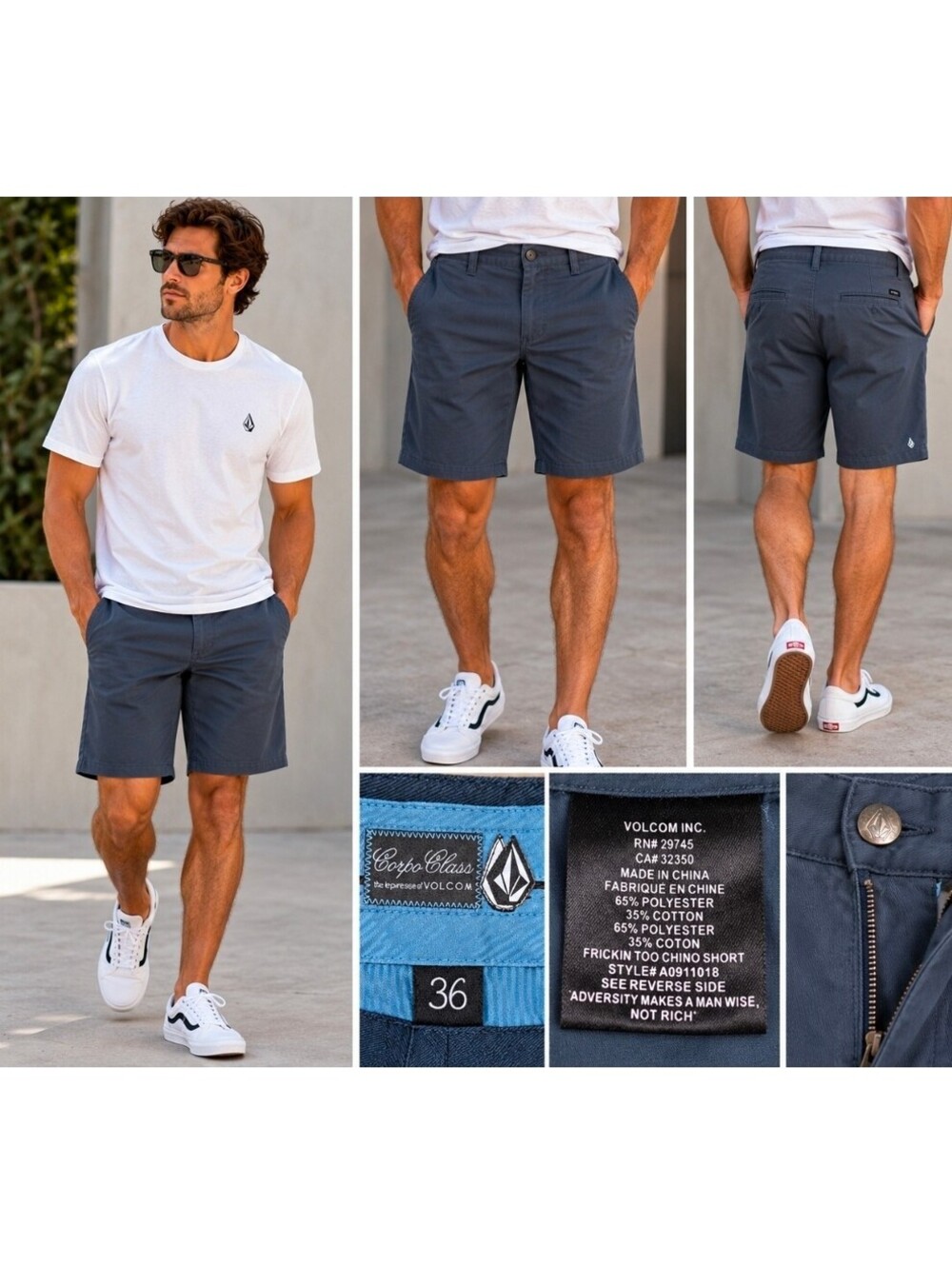 Volcom Corpo Class Frickin Too Chino Shorts Men’s 36 Navy Blue 10” Skate